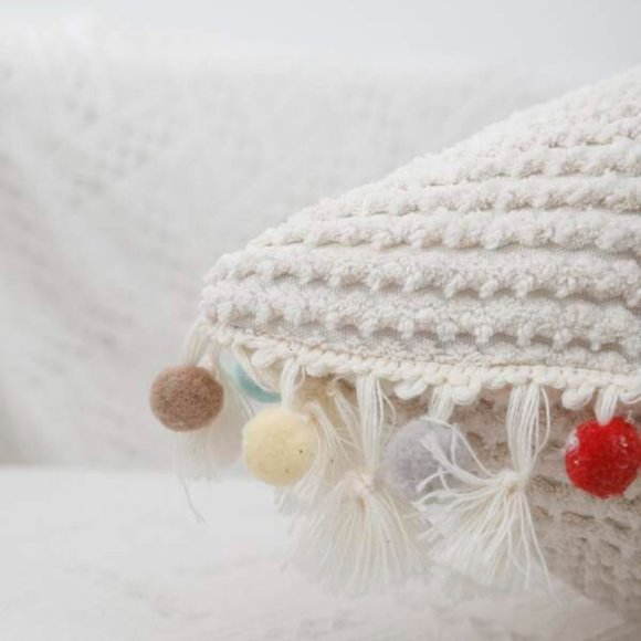 BOHO  POM-POM FRINGE TEXTURED PILLOWCASE - Picture 2 of 5